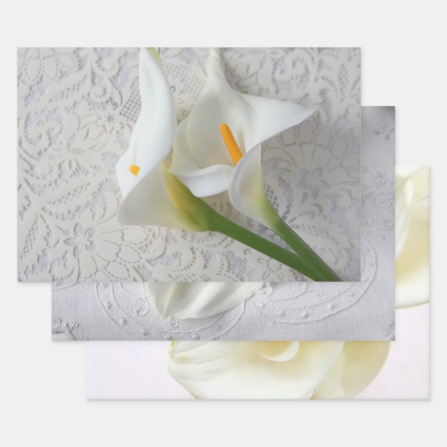 Three views of white calla lilies wrapping paper sheets (Set)