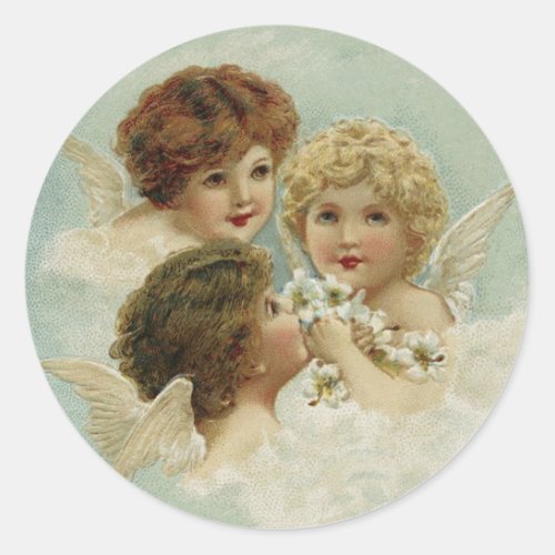 Three Vintage Angel Cherubs Classic Round Sticker