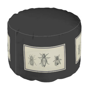 Three Vintage Bees Pouf