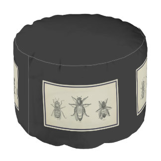 Three Vintage Bees Pouf