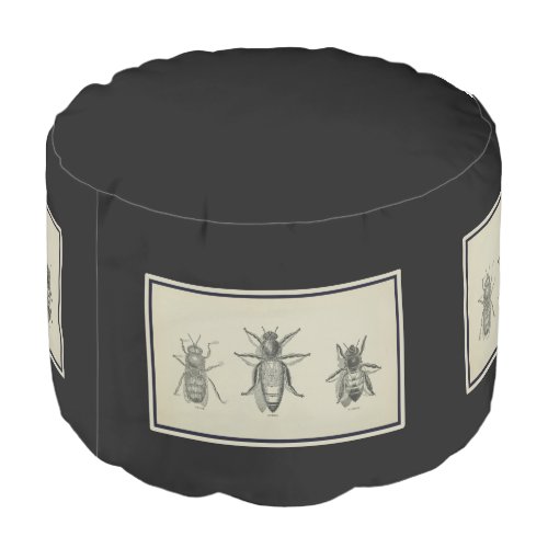 Three Vintage Bees Pouf