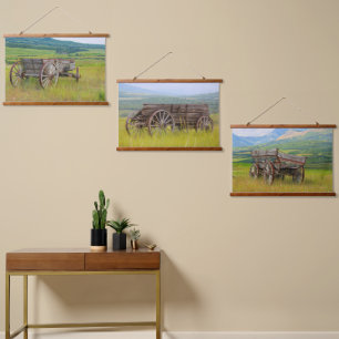 Three Vintage Historic Wagons In A Pasture Hanging Tapestry
