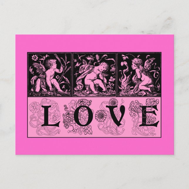 Three Vintage Images of Cupid Love Design Postcard (Front)