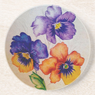 Three vintage Pansy flowers colored pencils Coaster