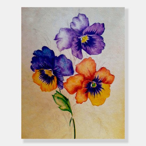 Three vintage Pansy flowers colored pencils   Foam Board