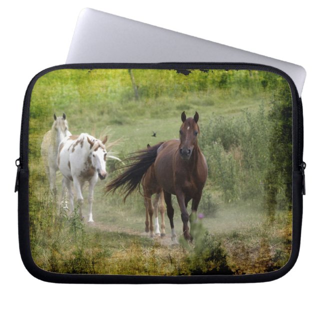 Three Walking Horses & Field Animal-lover's Gift Laptop Sleeve (Front)