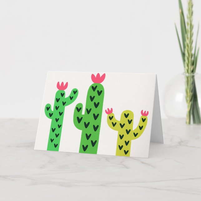 Three Watercolor Cacti Greeting  Card (Front)