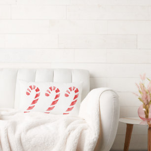 Three Watercolor Candy Canes Lumbar Pillow