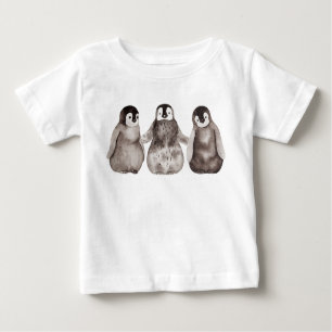 Three Watercolor Emperor Penguin Chicks  Baby T-Shirt