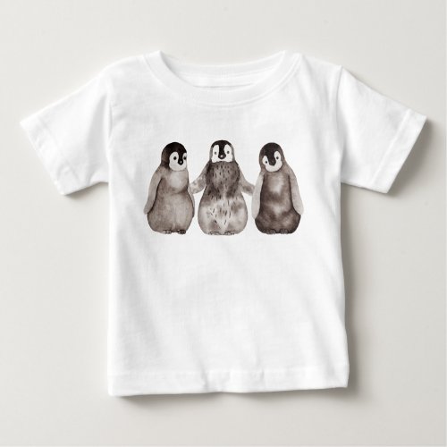 Three Watercolor Emperor Penguin Chicks  Baby T_Shirt