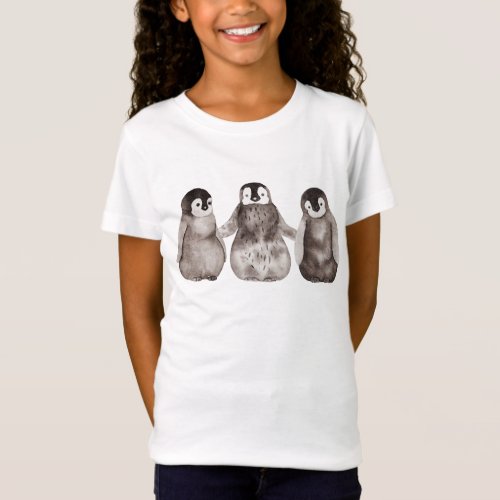 Three Watercolor Emperor Penguin Chicks  T_Shirt