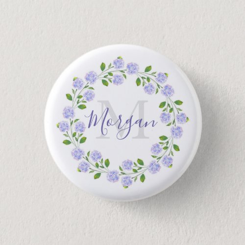 Three Watercolor Hydrangeas Floral Wreath Button