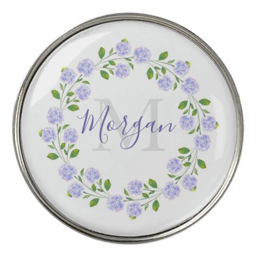 Three Watercolor Hydrangeas Floral Wreath Golf Ball Marker