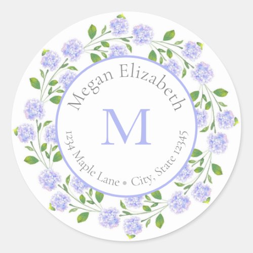  Three Watercolor Hydrangeas Floral Wreath label