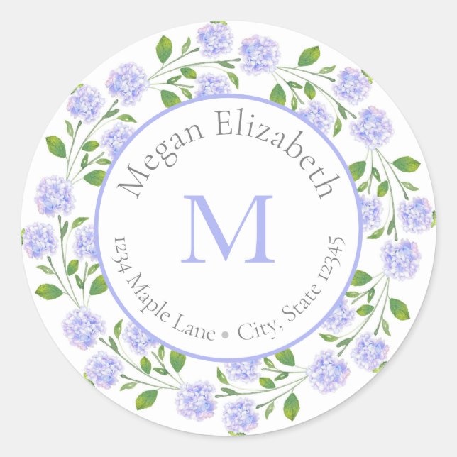  Three Watercolor Hydrangeas Floral Wreath label (Front)