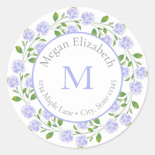 Three Watercolor Hydrangeas Floral Wreath label