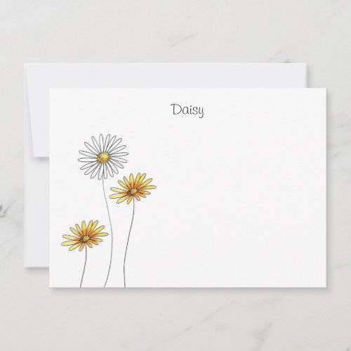 Three Watercolor Pen  Ink Daisy Stems Note Card