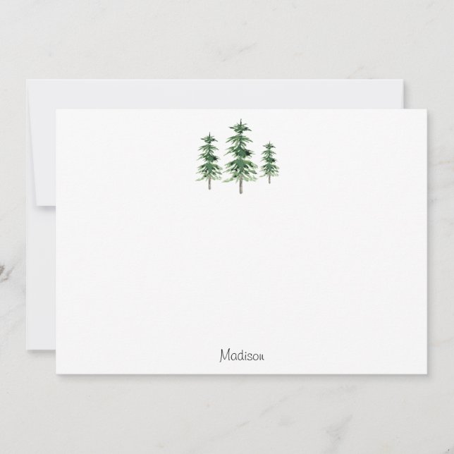 Three Watercolor Pine Trees Note Card (Front)
