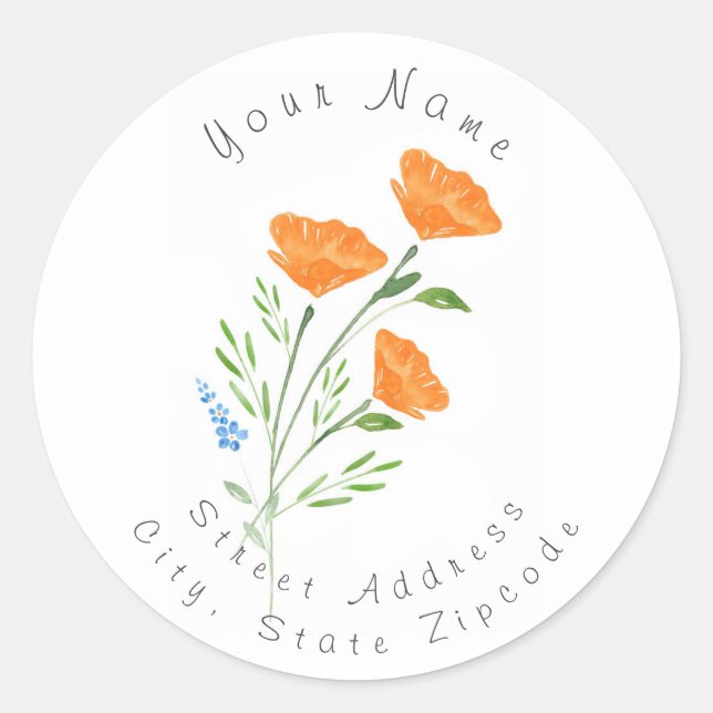 'Three Watercolor Poppies Bouquet' Label (Front)