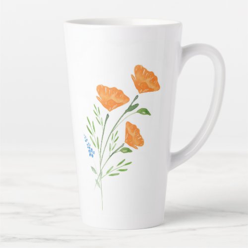 Three Watercolor Poppies Bouquet   Latte Mug
