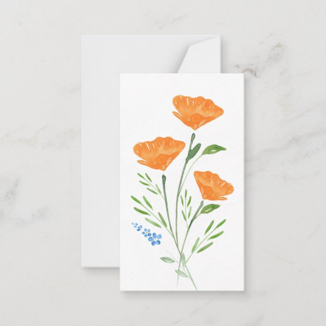 Three Watercolor Poppies Bouquet  Note Card (Front)