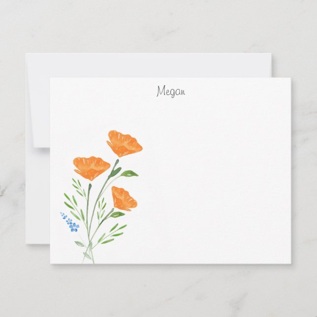 Three Watercolor Poppies Bouquet Note Card (Front)