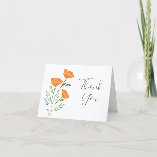 Three Watercolor Poppies Bouquet Thank You Card