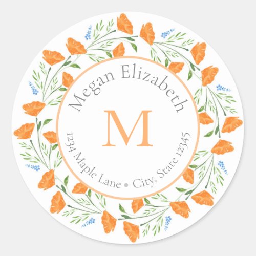  Three Watercolor Poppies Wreath label