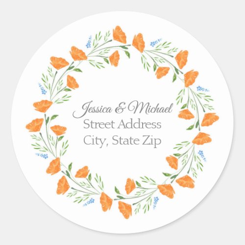 Three Watercolor Poppies Wreath Labels