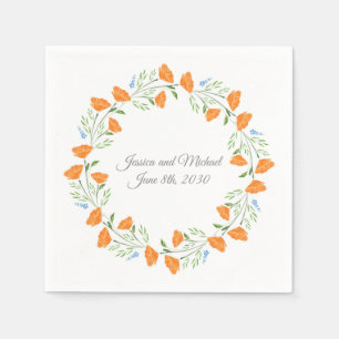 Three Watercolor Poppies Wreath Napkins
