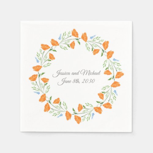 Three Watercolor Poppies Wreath    Napkins