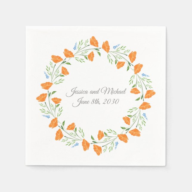 Three Watercolor Poppies Wreath    Napkins (Front)