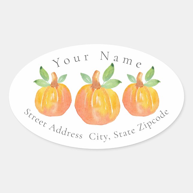 Three Watercolor Pumpkins 2 labels (Front)
