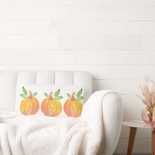 Three Watercolor Pumpkins 2 Lumbar Pillow (Couch)