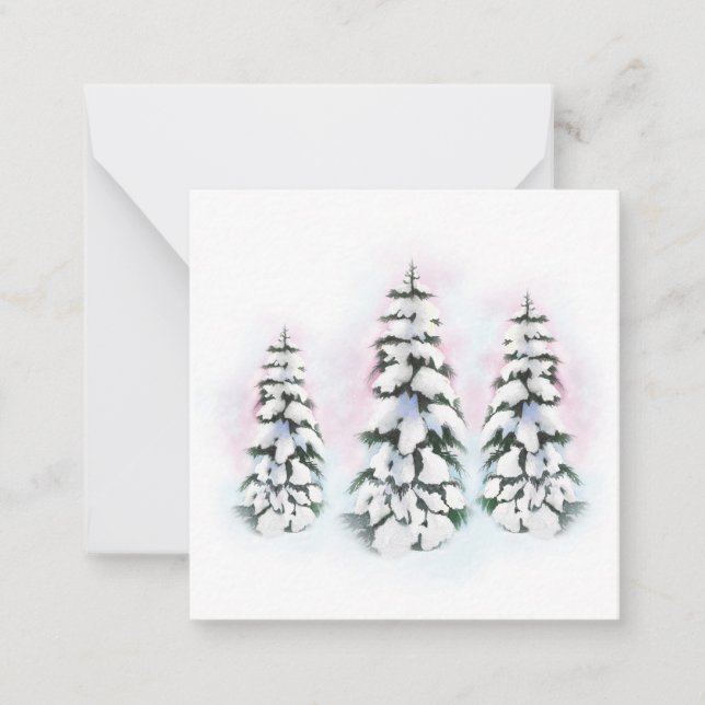 Three Watercolor Winter Trees  Note Card (Front)