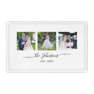 Three Wedding Photo Heart Swash Signature  Acrylic Tray