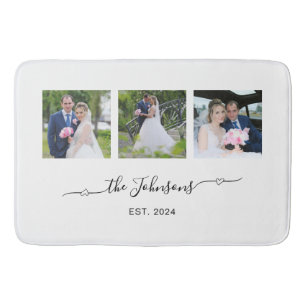 Three Wedding Photo Heart Swash Signature  Bath Mat