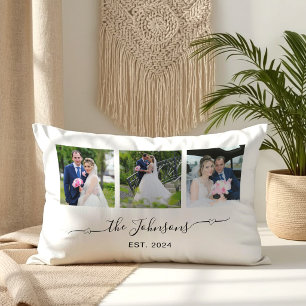Three Wedding Photo Heart Swash Signature Lumbar Pillow
