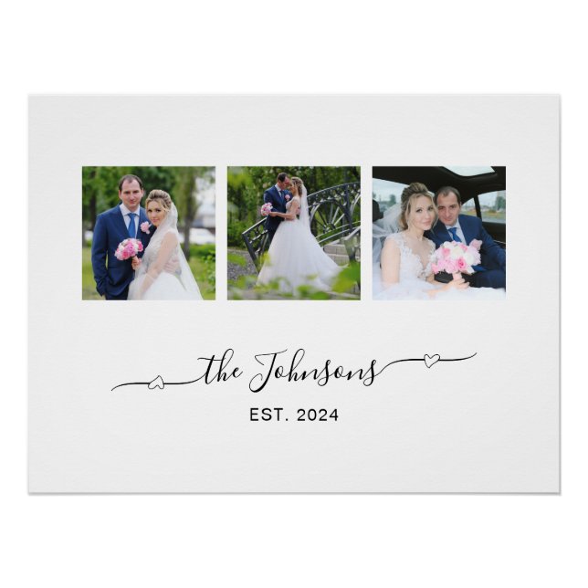 Three Wedding Photo Heart Swash Signature  Poster (Front)