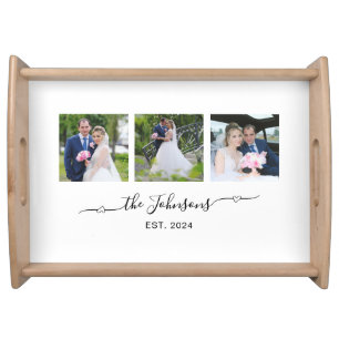 Three Wedding Photo Heart Swash Signature Serving Tray