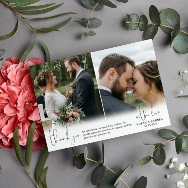 Three Wedding Photos Hand-Writing Script Thank You Card (Creator Uploaded)