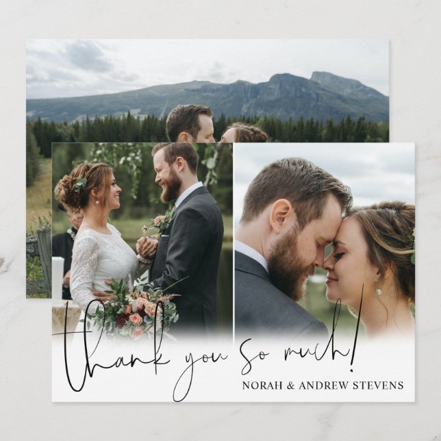 Three Wedding Photos Thank You So Much Card (Front/Back)