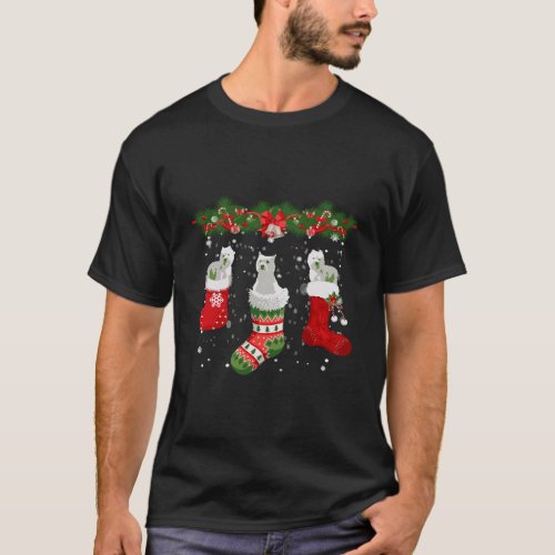 Three Westie Dog In Sock Christmas Santa Hat Xmas  T_Shirt