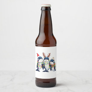 Three Whales Wearing Christmas Santa Hat  Beer Bottle Label