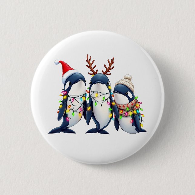 Three Whales Wearing Christmas Santa Hat  Button (Front)