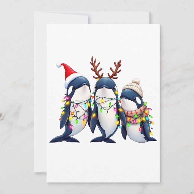 Three Whales Wearing Christmas Santa Hat  Invitation (Front)