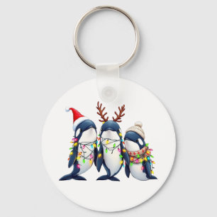 Three Whales Wearing Christmas Santa Hat Keychain