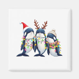 Three Whales Wearing Christmas Santa Hat Magnet