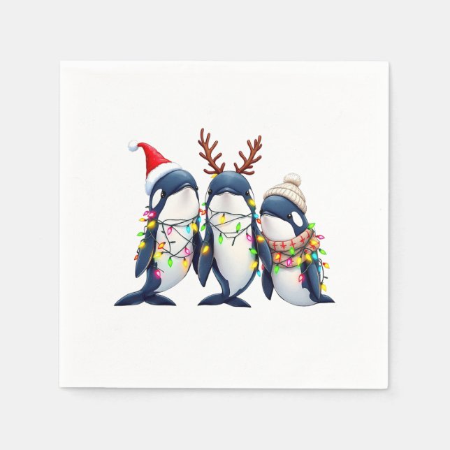 Three Whales Wearing Christmas Santa Hat  Napkins (Front)