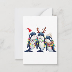 Three Whales Wearing Christmas Santa Hat  Note Card